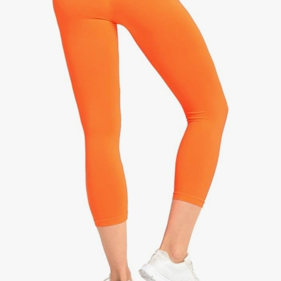 🩷 3/$15 Mopas Women's Ribbed Waistband Capri Length Orange Leggings, S/M, NWT - Picture 4 of 8